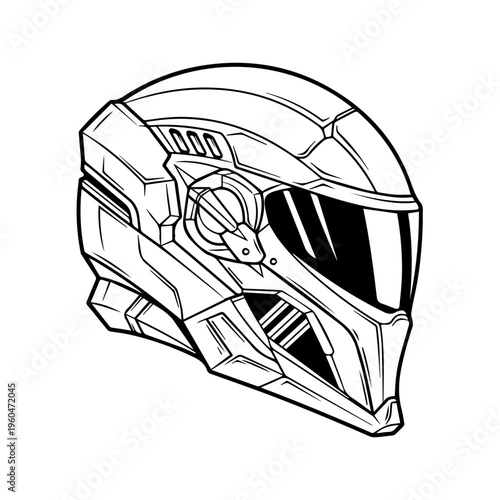 Stylized motorcycle helmet illustration highlighting protective headgear and aerodynamic design.