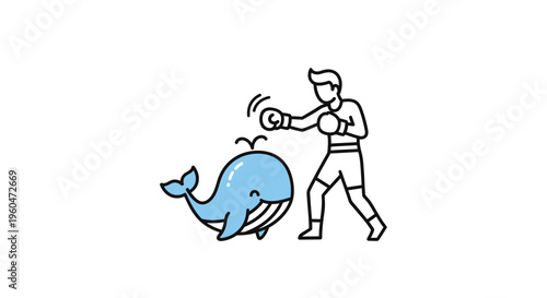 Dynamic graphic illustration depicting a playful boxing encounter between an athletic individual