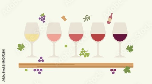Wine Glasses on a Wooden Board.