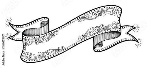 An elegantly handdrawn scroll with star accents and ornamental flourishes offers a classic frame for announcements, certificates, or celebratory texts, suitable for vintagethemed graphic