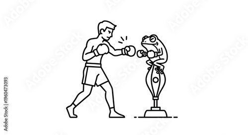 Dynamic training illustration featuring a boxer and his unusual amphibian opponent