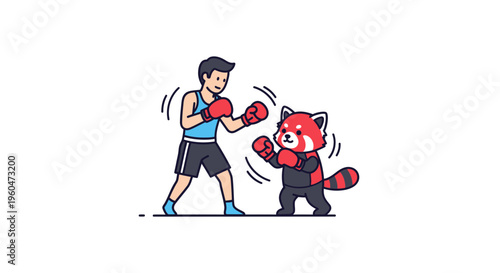 Engaging cartoon illustration featuring a human and a red panda character ready for a friendly