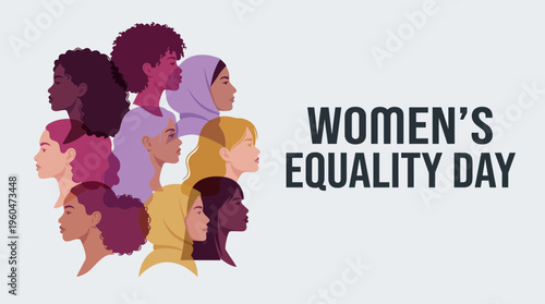 Profile illustration of diverse professional women including managers, executives and office workers for Women's Equality Day, concept for social justice, corporate inclusion and diversity