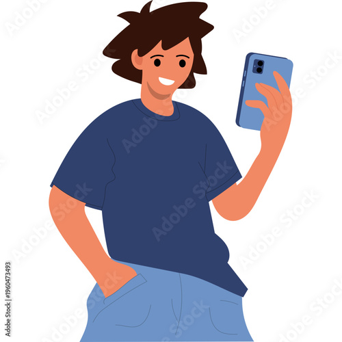 Illustration of Person Using a Mobile Phone