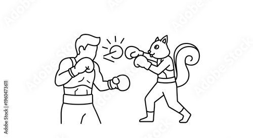 Unexpected boxing match between a human athlete and a determined squirrel in a humorous