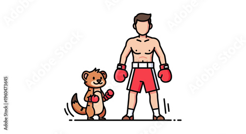 Determined weasel and powerful human boxer ready for an inspiring challenge