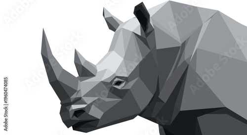 Geometric Rhinoceros Head, Low Poly Style, Abstract Animal Art, Monochromatic
