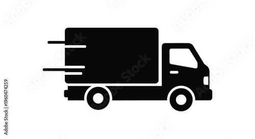 A sleek black silhouette of a delivery truck speeding forward representing logistics and fast transportation silhouette high quality