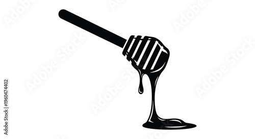 A striking black silhouette depicts a honey dipper dripping with golden honey creating a sweet visual silhouette