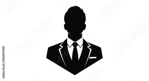 A stark black silhouette depicts a man in a suit and tie presenting a formal professional image silhouette