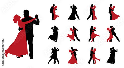 Elegant Couple Dancing Silhouettes - Ballroom, Tango, Waltz, Latin Dance Poses