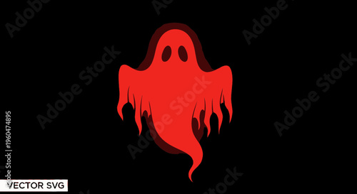 Spooky Red Ghost Silhouette with Tattered Edges on Black Background