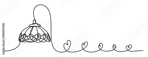 Simple black line art of a stylish pendant light fixture and a power cord forming a series of cute heart figures suitable for decorative accents or creative romantic backgrounds
