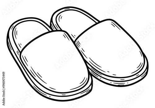 Comfortable pair of soft fabric hotel slippers, perfect for relaxing at home or during a vacation stay, enhancing leisure and travel related promotional materials