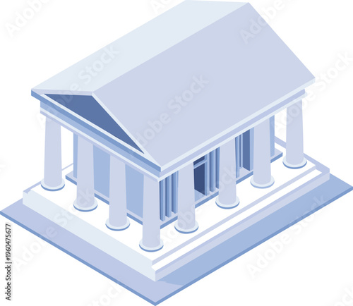 Isometric bank building with classical columns financial institution architecture concept economy finance government structure minimal illustration isolated design