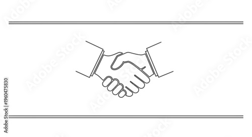 Minimalist continuous line art depicting a firm handshake symbolizing agreement cooperation and