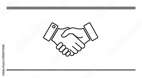 Minimalist two-hand shake symbol signifying business deal, collaboration, and mutual understanding