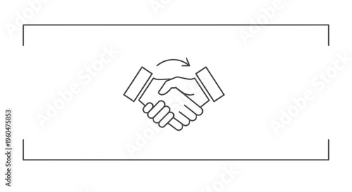 Elegant line art depicting two hands in a firm handshake with a circular arrow, signifying ongoing