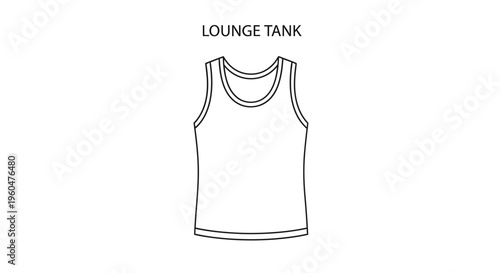 Minimalist black and white outline illustration of a comfortable lounge tank top garment design