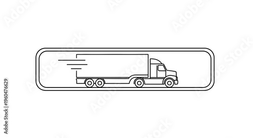Dynamic monochrome outline of a moving truck conveying rapid transport and efficient delivery