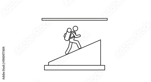 Graphical representation of an individual traversing an upward path with luggage and determination