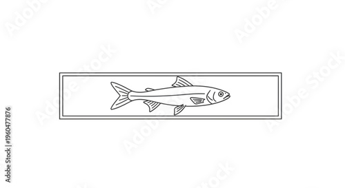 Minimalist line art illustration of a fish in a rectangular frame, perfect for clean design concepts