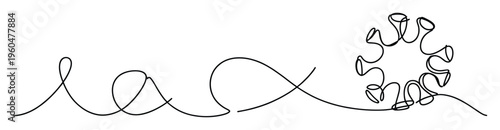 Continuous line drawing forming the word relax and a virus, symbolizing peace versus pandemic, suitable for health and wellness promotions and awareness campaigns