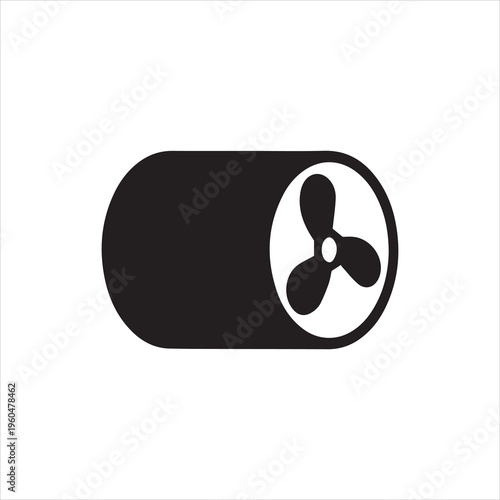 Tube ventilation fan icon. Air duct cooling and ventilation system. Monochrome black and white symbol