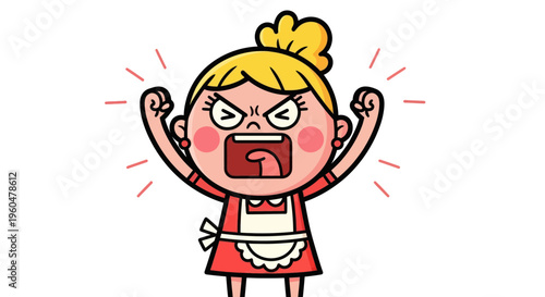 Angry Cartoon Woman Shouting with Frustration, Expressing Rage and Fury