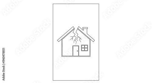 Graphic illustration of a residential structure suffering severe foundational cracks and instability