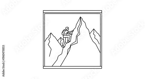 A determined climber ascends a rugged mountain peak, embodying outdoor adventure and challenging