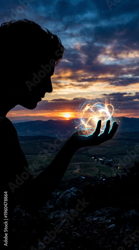 Silhouette of a person crad...