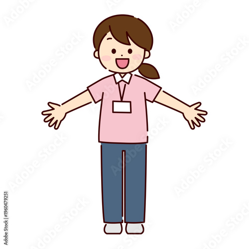 両手を広げているユニフォームを着た女性