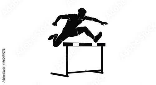 A dynamic image depicts an athlete mid jump over a hurdle showcasing impressive form and athleticism silhouette