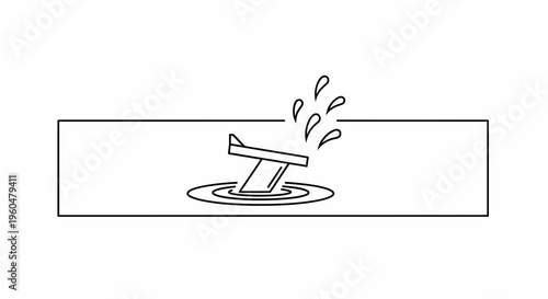 Stylized icon of an airplane impacting water creating splashes and ripples black and white simple