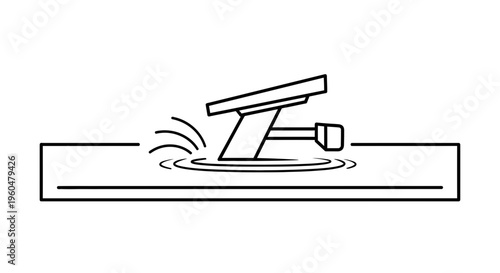 Dynamic line art illustrating a swimming starting block with water ripples indicating readiness