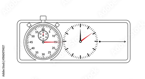 Illustrative depiction of time measurement with a classic stopwatch and analog clock face