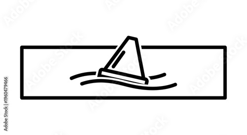 Stylized linear icon of a menacing shark fin cutting through wavy water within a clean rectangular