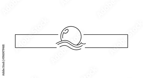 Elegant minimalist design of a smooth orb gently resting on ocean waves, symbolizing serenity and