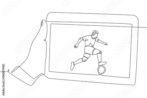 Watch football live stream online concept one-line drawing
