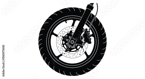 A striking black silhouette of a motorcycle front wheel and fork showcasing mechanical detail silhouette high quality professional
