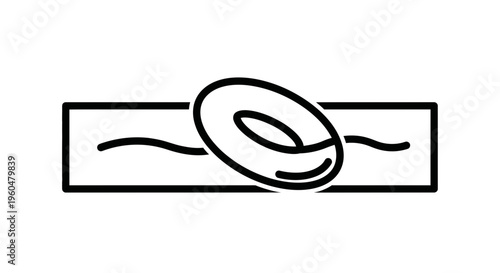 Minimalist black and white icon representing a swimming pool with an inflatable floating ring