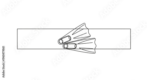 Minimalist single continuous line art illustration of classic swimming flippers for underwater