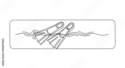 Minimalist continuous line drawing of swim fins floating in the water perfect for summer activities