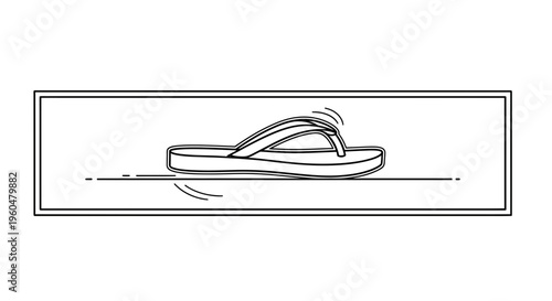 Minimalist black and white vector outline of a single summer flip-flop sandal, perfect for casual