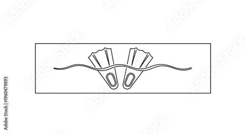 Minimalist outline drawing showcasing a pair of swimming fins ready for aquatic adventures on water