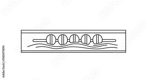 Minimalist black line icon depicting pool lane buoys floating on abstract water waves inside a