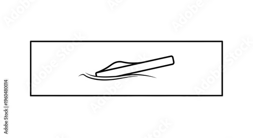 Minimalist vector line art icon of a boat or surfboard gracefully riding a gentle wave
