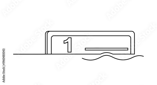 Minimalist swimming lane one starting block with water ripples line art for aquatic sports