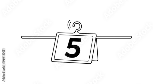 Minimalist black and white line art illustration featuring table number five on a simple hanger